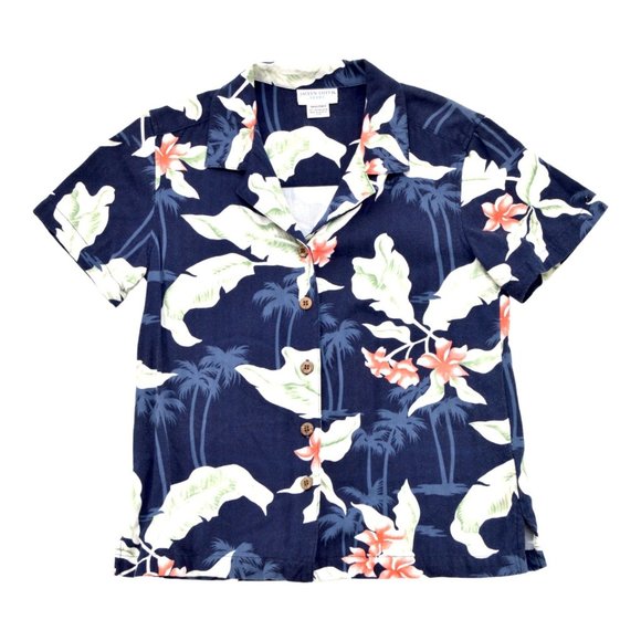 Jaclyn Smith Sport Women Top Blue S Tropical Short Sleeve Floral Leaf Button Up - Picture 4 of 4